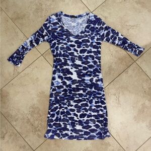 David Cline Blue and White Patterned Dress